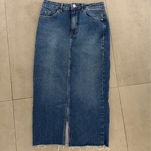 stradivarius Blue Denim Midi Skirt